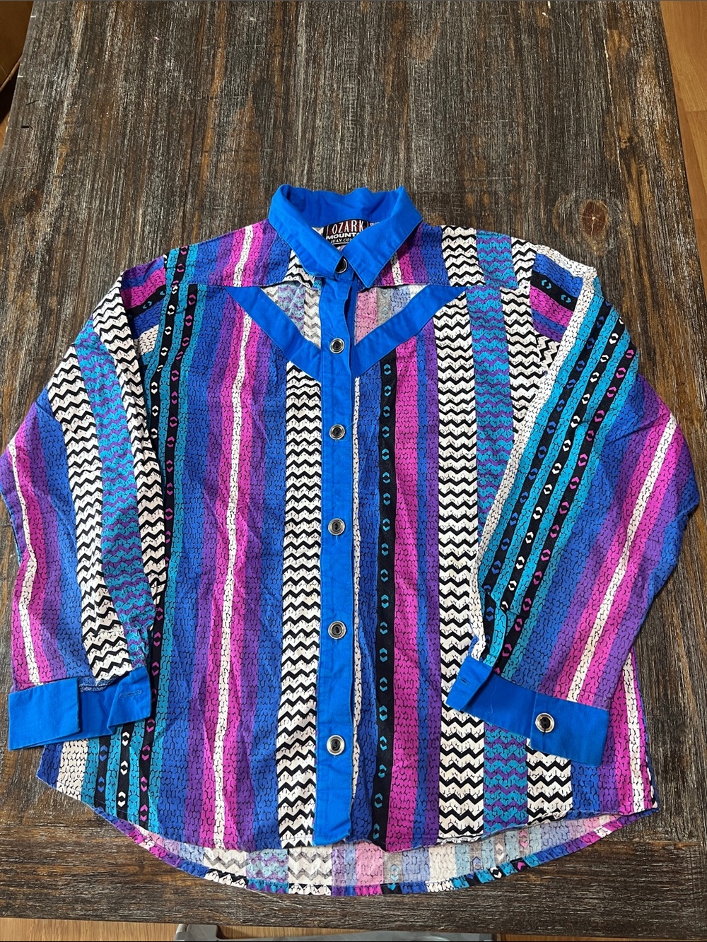Vintage Ozark Mountain  Bold Striped Button-Down Shirt in Blue and Purple